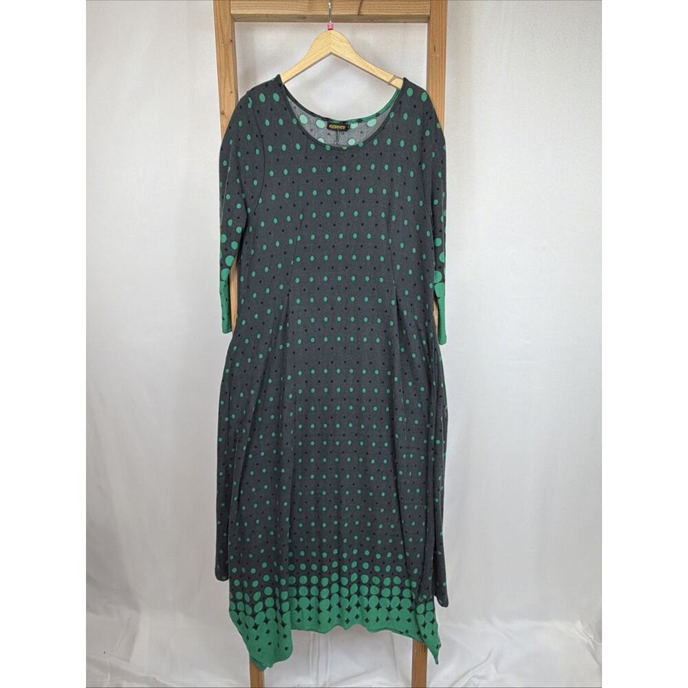 NWT Reborn Charcoal Green & Black Polka Dot Poly Blend B Dress 2X Pockets